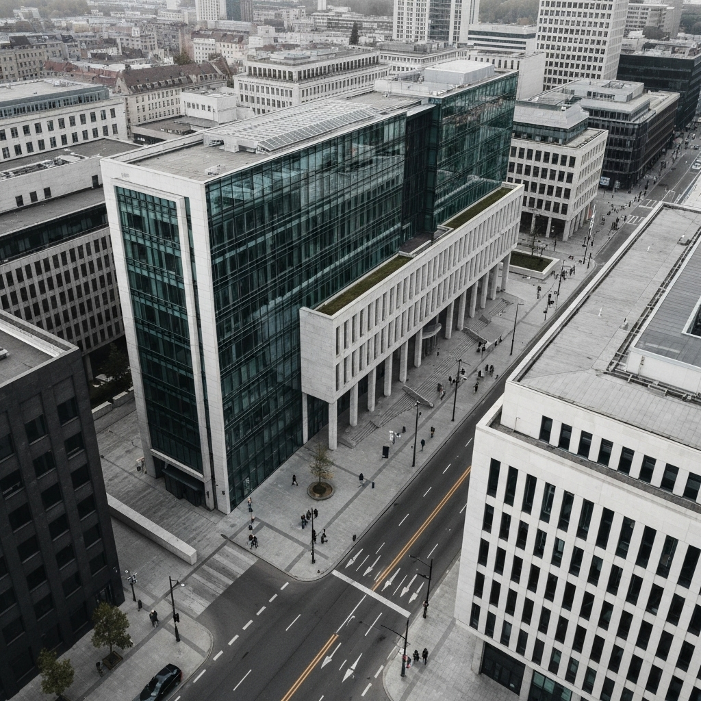 Modern courthouse and legal district